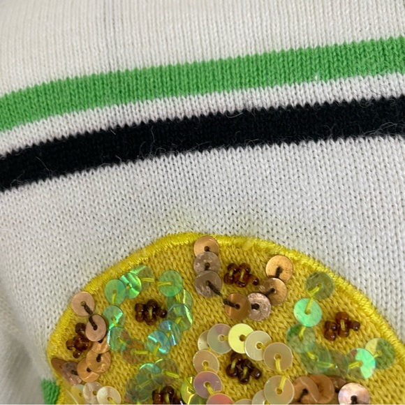 TERAZZO Pineapple Embroidered Beaded Yellow Green Cardigan Sweater - Picture 5 of 9